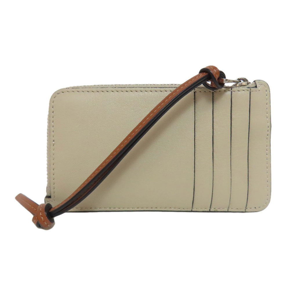 LOEWE Coin case Calfskin beige Anagram coin card holder Women Used Authentic