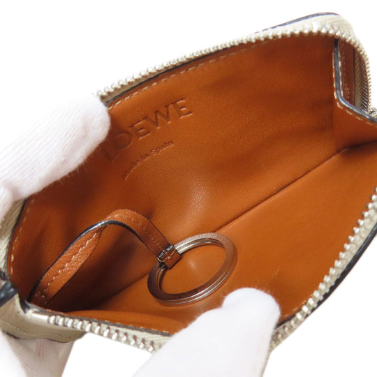 LOEWE Coin case Calfskin beige Anagram coin card holder Women Used Authentic