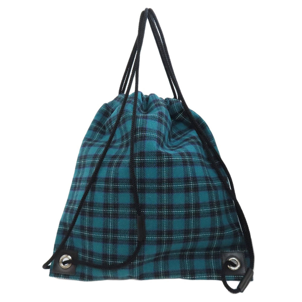 JIMMY CHOO Backpack canvas green Knapsack Check Pattern Logo Studs Women Used Authentic