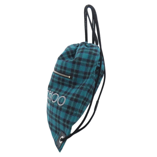 JIMMY CHOO Backpack canvas green Knapsack Check Pattern Logo Studs Women Used Authentic