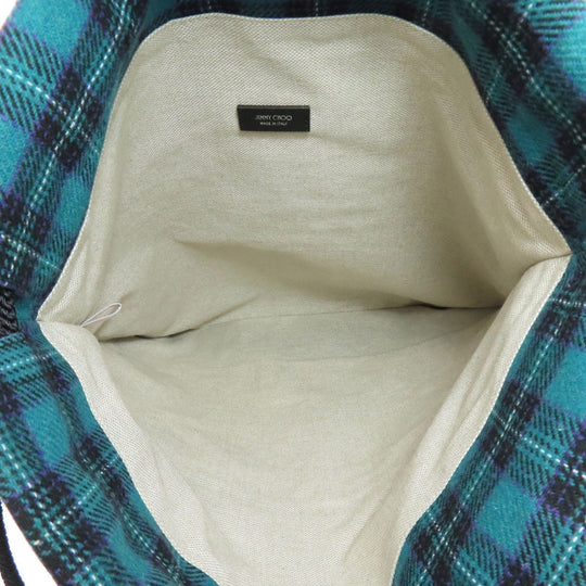 JIMMY CHOO Backpack canvas green Knapsack Check Pattern Logo Studs Women Used Authentic