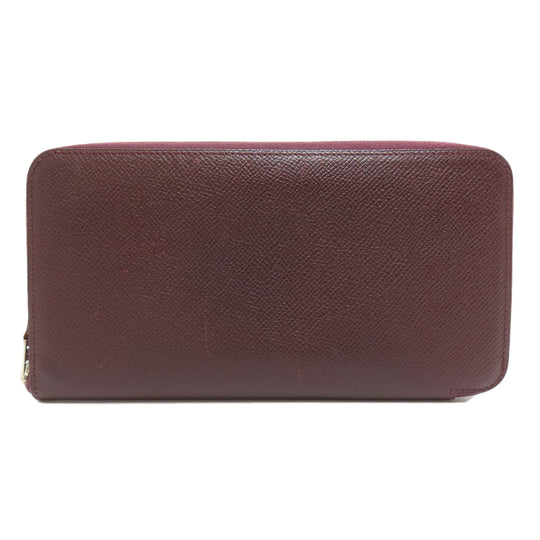 HERMES Long Wallet Purse Epsom wine-red Azap Silkin Silver Metal Women Used Authentic