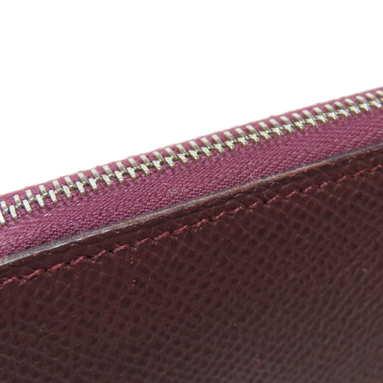 HERMES Long Wallet Purse Epsom wine-red Azap Silkin Silver Metal Women Used Authentic