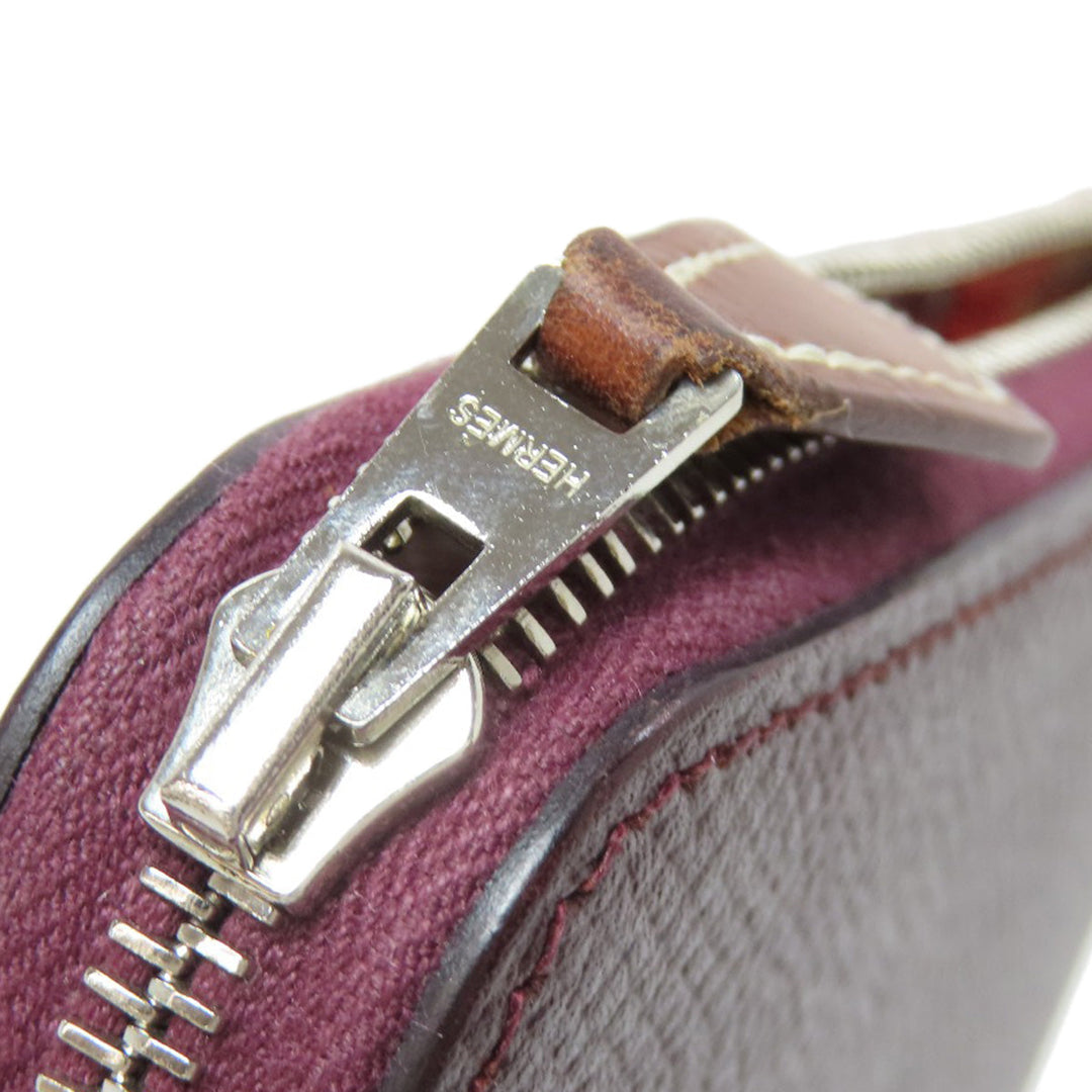 HERMES Long Wallet Purse Epsom wine-red Azap Silkin Silver Metal Women Used Authentic