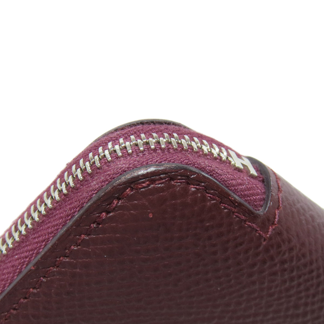 HERMES Long Wallet Purse Epsom wine-red Azap Silkin Silver Metal Women Used Authentic