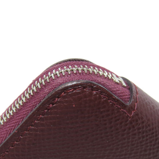 HERMES Long Wallet Purse Epsom wine-red Azap Silkin Silver Metal Women Used Authentic
