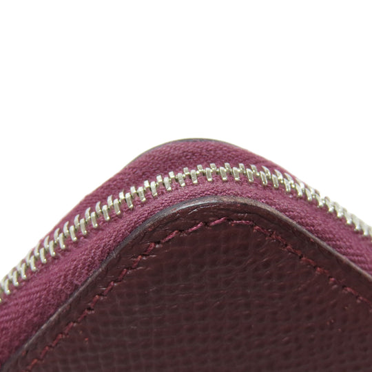 HERMES Long Wallet Purse Epsom wine-red Azap Silkin Silver Metal Women Used Authentic