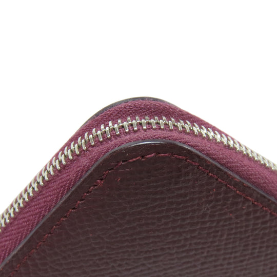 HERMES Long Wallet Purse Epsom wine-red Azap Silkin Silver Metal Women Used Authentic