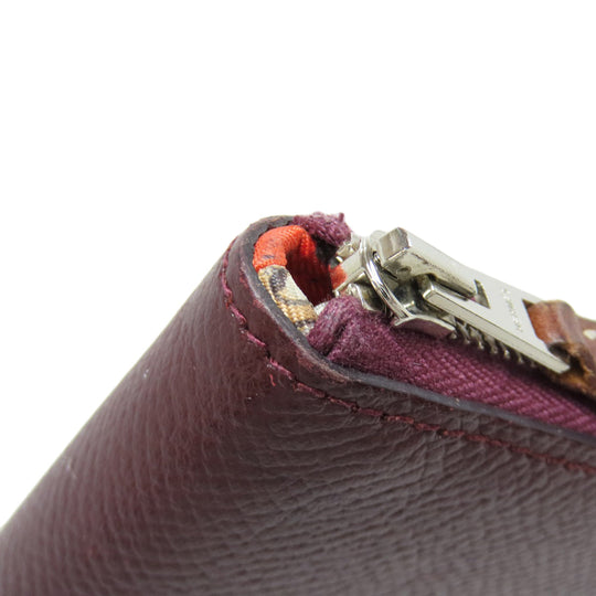 HERMES Long Wallet Purse Epsom wine-red Azap Silkin Silver Metal Women Used Authentic