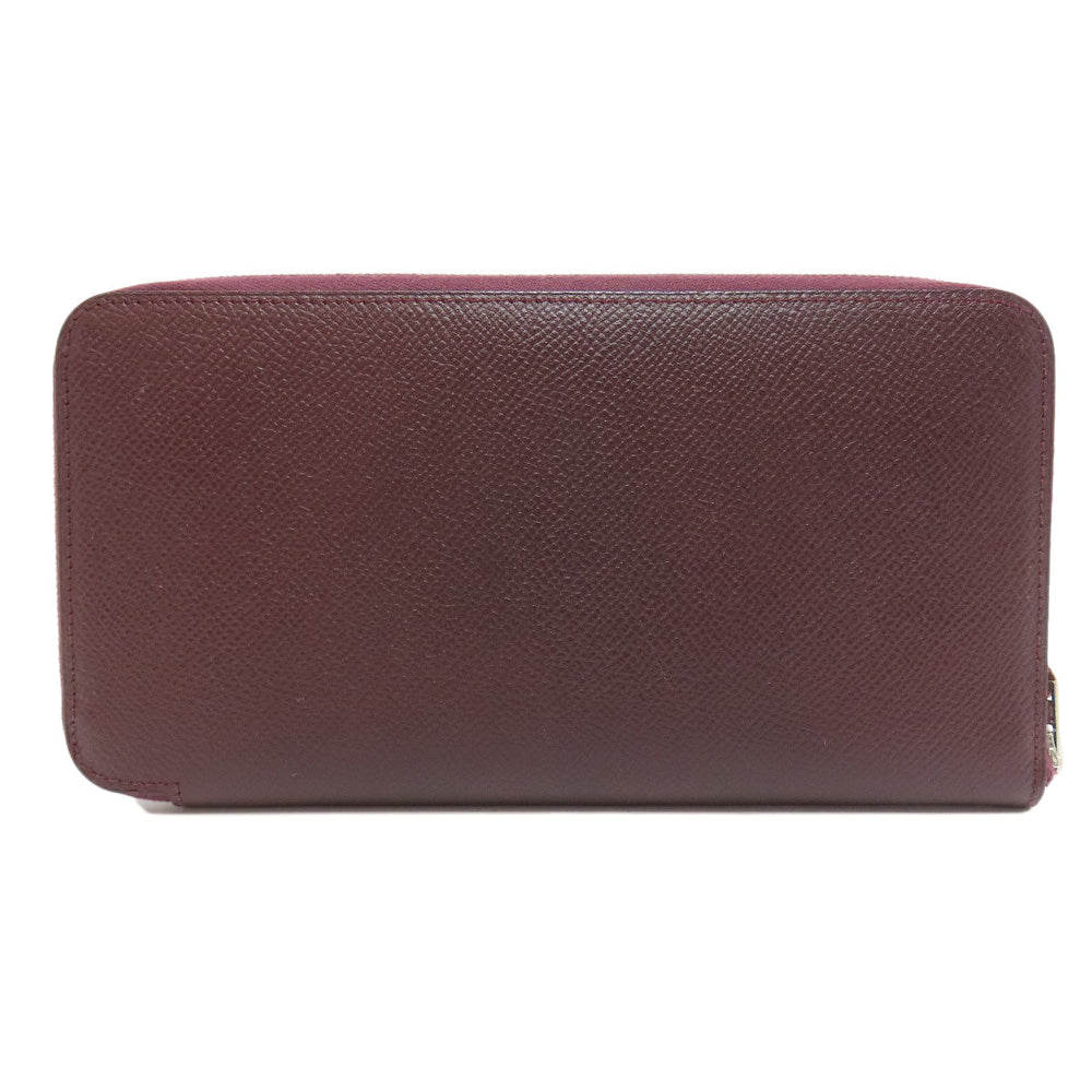 HERMES Long Wallet Purse Epsom wine-red Azap Silkin Silver Metal Women Used Authentic
