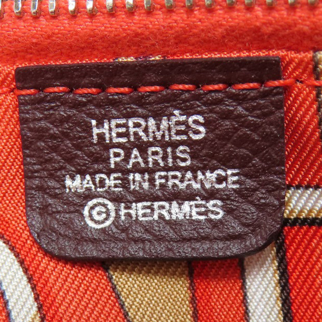 HERMES Long Wallet Purse Epsom wine-red Azap Silkin Silver Metal Women Used Authentic