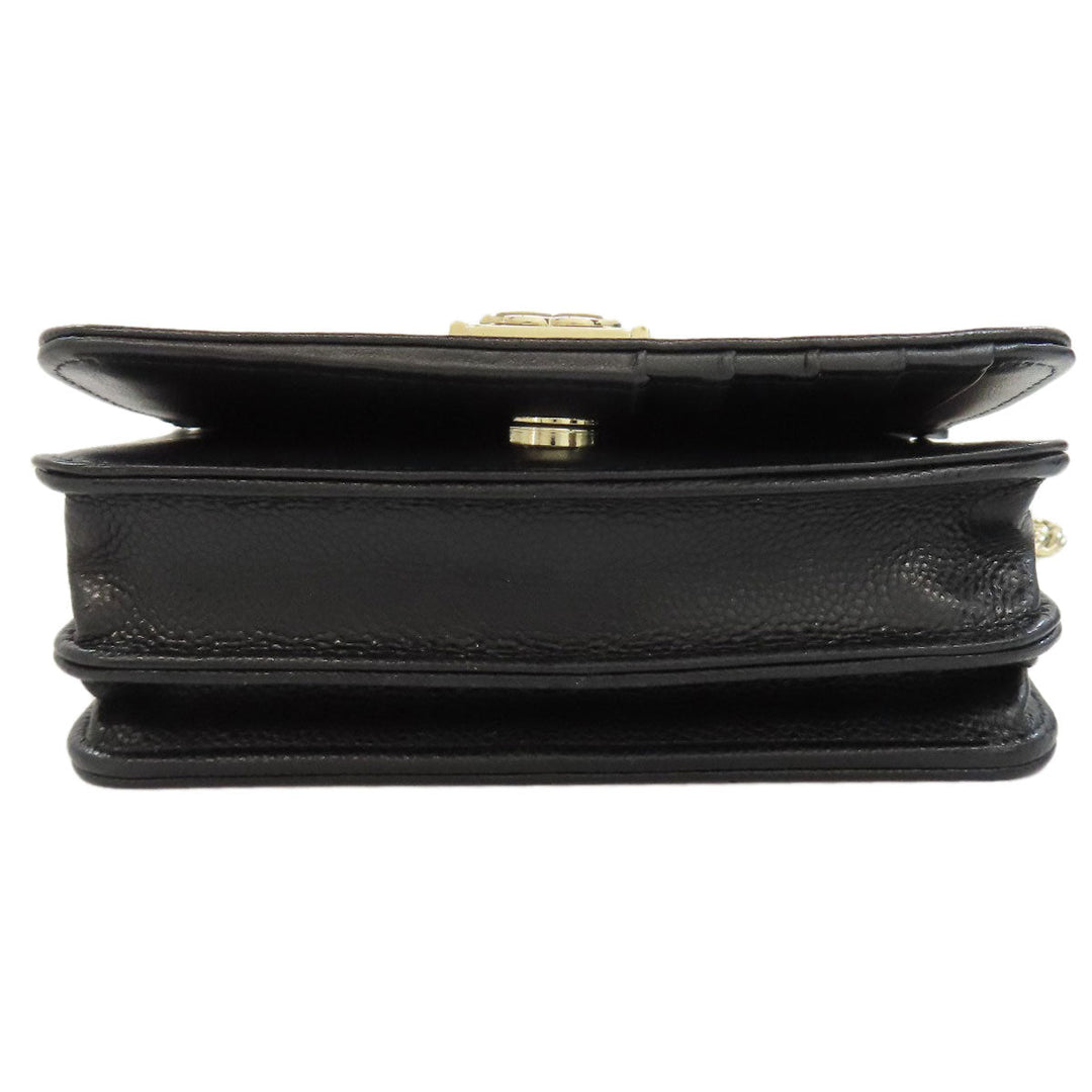 CHANEL Long Wallet Purse Grained Calfskin Skin black Chain Wallet Boy Chanel Gold Metal