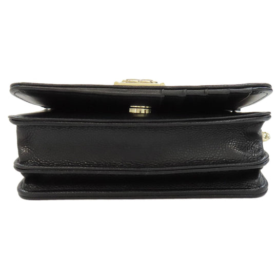 CHANEL Long Wallet Purse Grained Calfskin Skin black Chain Wallet Boy Chanel Gold Metal