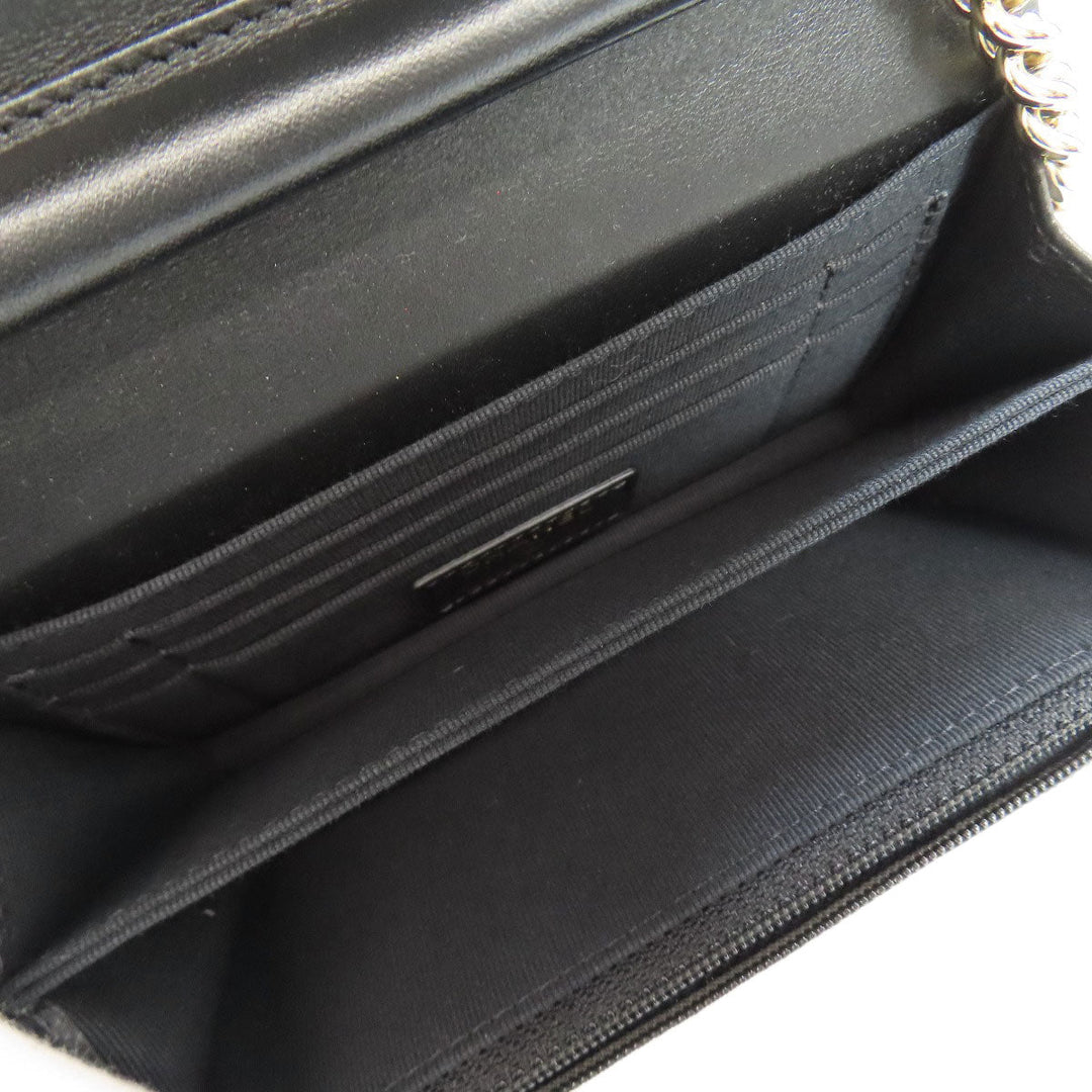 CHANEL Long Wallet Purse Grained Calfskin Skin black Chain Wallet Boy Chanel Gold Metal