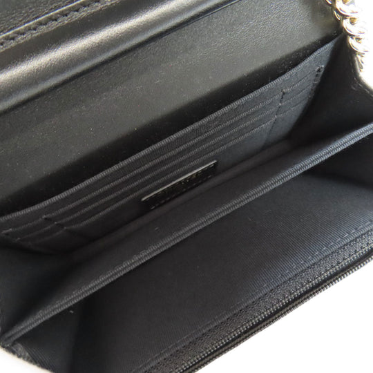 CHANEL Long Wallet Purse Grained Calfskin Skin black Chain Wallet Boy Chanel Gold Metal