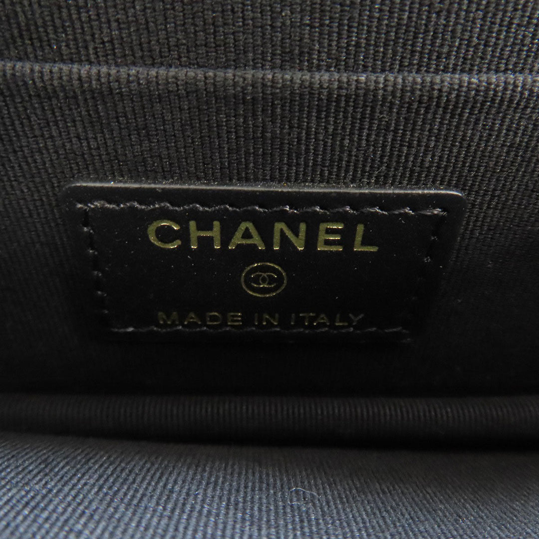 CHANEL Long Wallet Purse Grained Calfskin Skin black Chain Wallet Boy Chanel Gold Metal