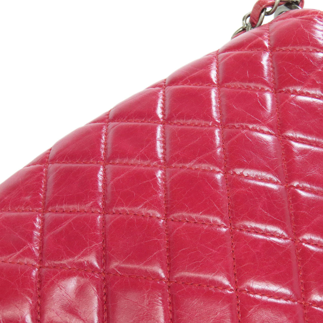CHANEL Shoulder Bag Calfskin Red ChainShoulder Boy Chanel SilverMetal Women Used Authentic