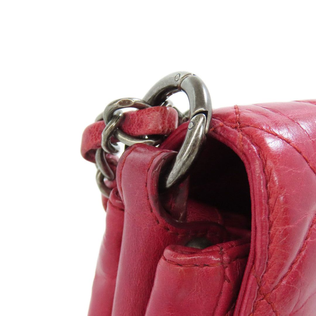 CHANEL Shoulder Bag Calfskin Red ChainShoulder Boy Chanel SilverMetal Women Used Authentic