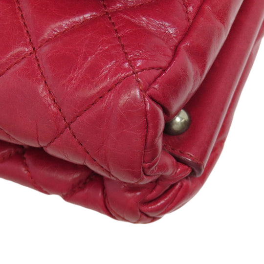 CHANEL Shoulder Bag Calfskin Red ChainShoulder Boy Chanel SilverMetal Women Used Authentic