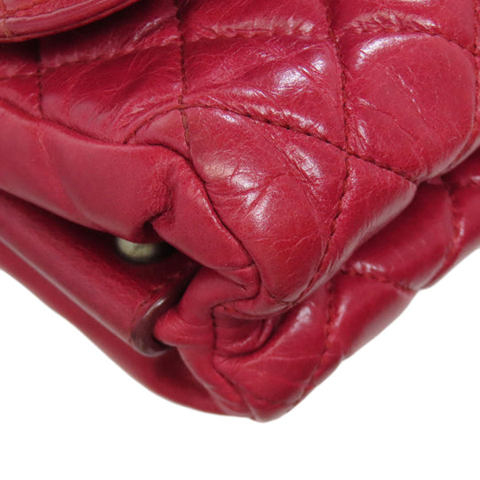CHANEL Shoulder Bag Calfskin Red ChainShoulder Boy Chanel SilverMetal Women Used Authentic