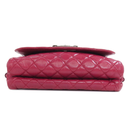 CHANEL Shoulder Bag Calfskin Red ChainShoulder Boy Chanel SilverMetal Women Used Authentic