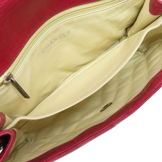CHANEL Shoulder Bag Calfskin Red ChainShoulder Boy Chanel SilverMetal Women Used Authentic