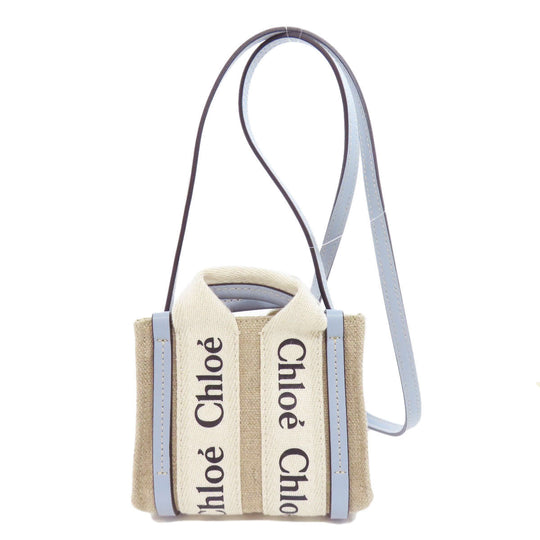 Chloe Handbag canvas beige Woody Nano 2WAY Women Used Authentic