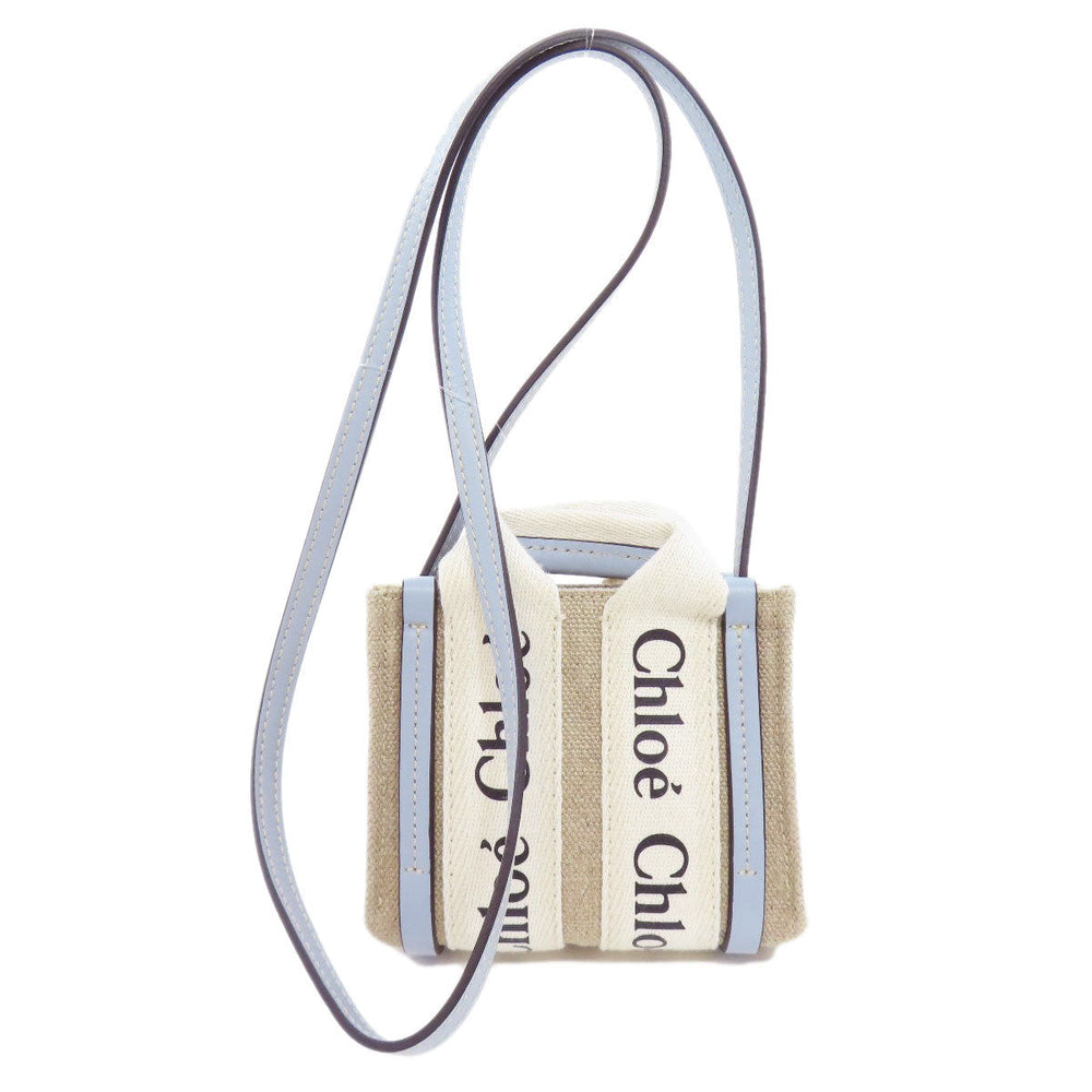 Chloe Handbag canvas beige Woody Nano 2WAY Women Used Authentic