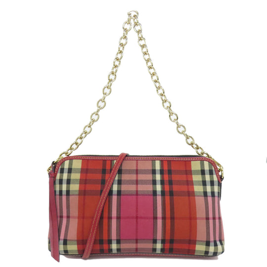 BURBERRY Shoulder Bag canvas Red Check Pattern Women Used Authentic