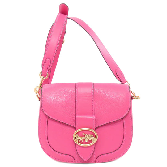COACH Shoulder Bag C3241 leather pink Horse and Carriage Saddle Women Used Authentic