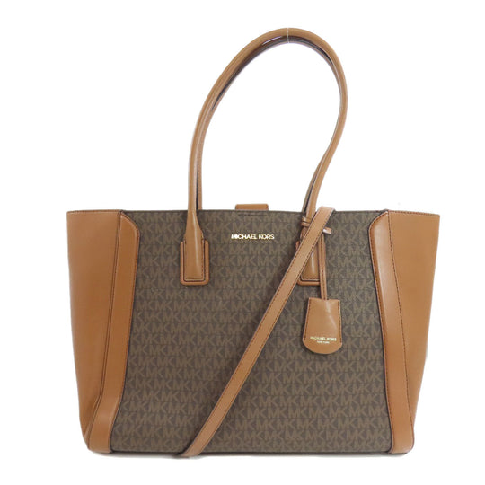 MICHAEL KORS Tote Bag PVC Brown MK Signature 2WAY Women Used Authentic
