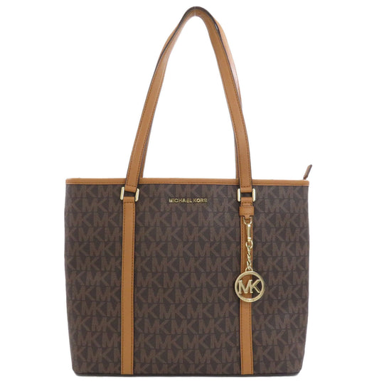 MICHAEL KORS Tote Bag PVC Brown MK signature Women Used Authentic