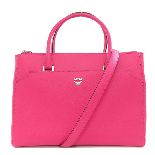 MCM Tote Bag leather pink logo 2WAY Women Used Authentic