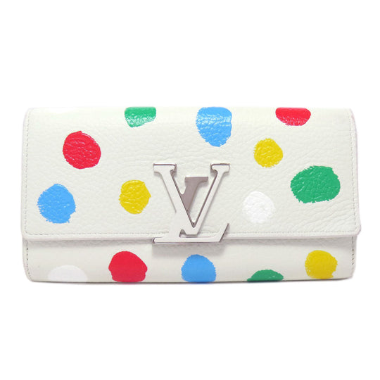 LOUIS VUITTON Long Wallet Purse M81890 Taurillon Clemence Leather white Portefeuille Capucines collaboration with Yayoi Kusama Women Used Authentic