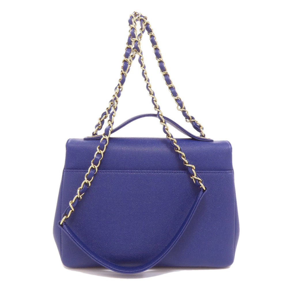 CHANEL Shoulder Bag Caviar skin blue COCO Mark Gold Metal Women Used Authentic