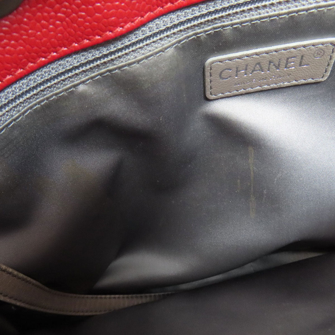 CHANEL Tote Bag Caviar skin Red GST Tote Matelasse SilverMetal Women Used Authentic