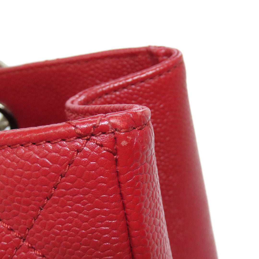 CHANEL Tote Bag Caviar skin Red GST Tote Matelasse SilverMetal Women Used Authentic