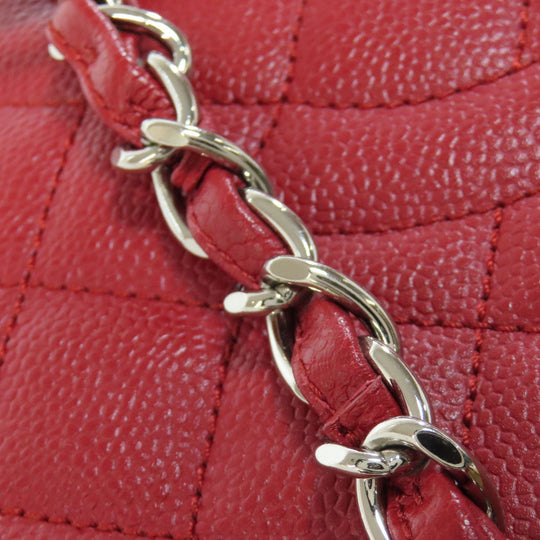CHANEL Tote Bag Caviar skin Red GST Tote Matelasse SilverMetal Women Used Authentic