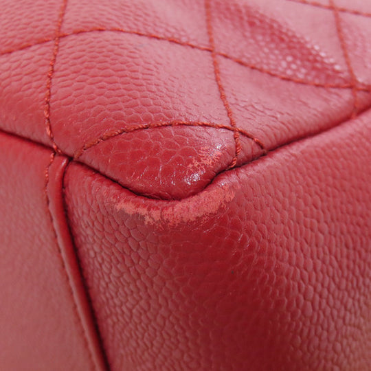 CHANEL Tote Bag Caviar skin Red GST Tote Matelasse SilverMetal Women Used Authentic