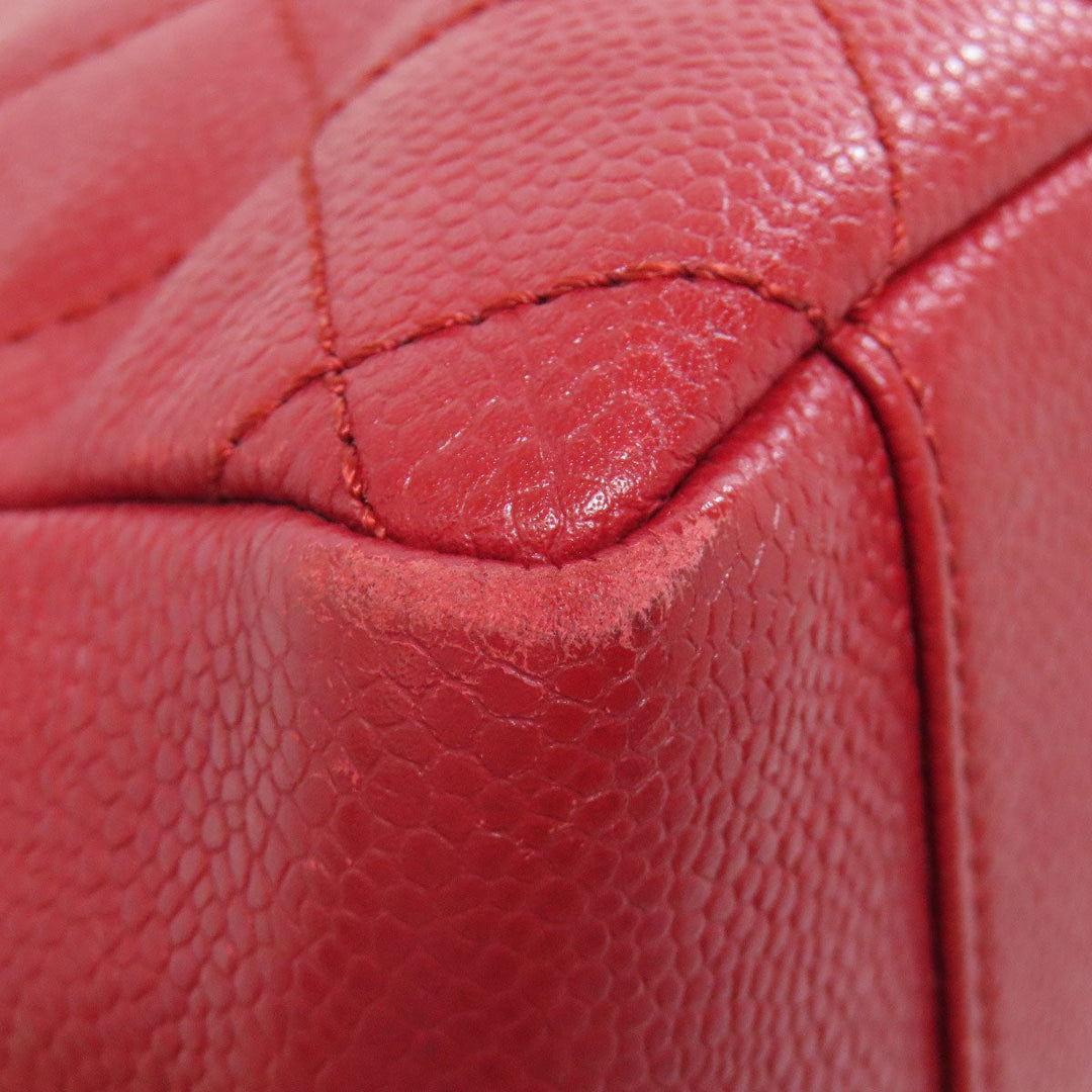 CHANEL Tote Bag Caviar skin Red GST Tote Matelasse SilverMetal Women Used Authentic