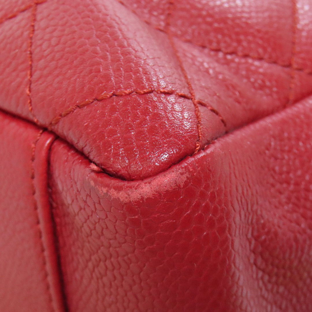 CHANEL Tote Bag Caviar skin Red GST Tote Matelasse SilverMetal Women Used Authentic