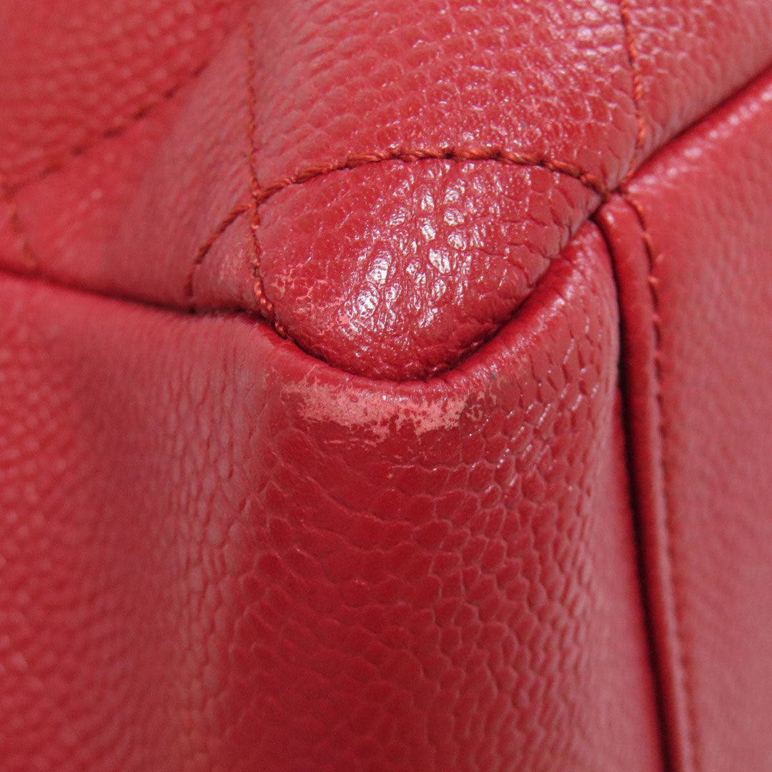 CHANEL Tote Bag Caviar skin Red GST Tote Matelasse SilverMetal Women Used Authentic