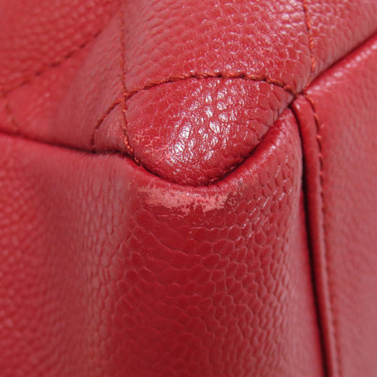CHANEL Tote Bag Caviar skin Red GST Tote Matelasse SilverMetal Women Used Authentic