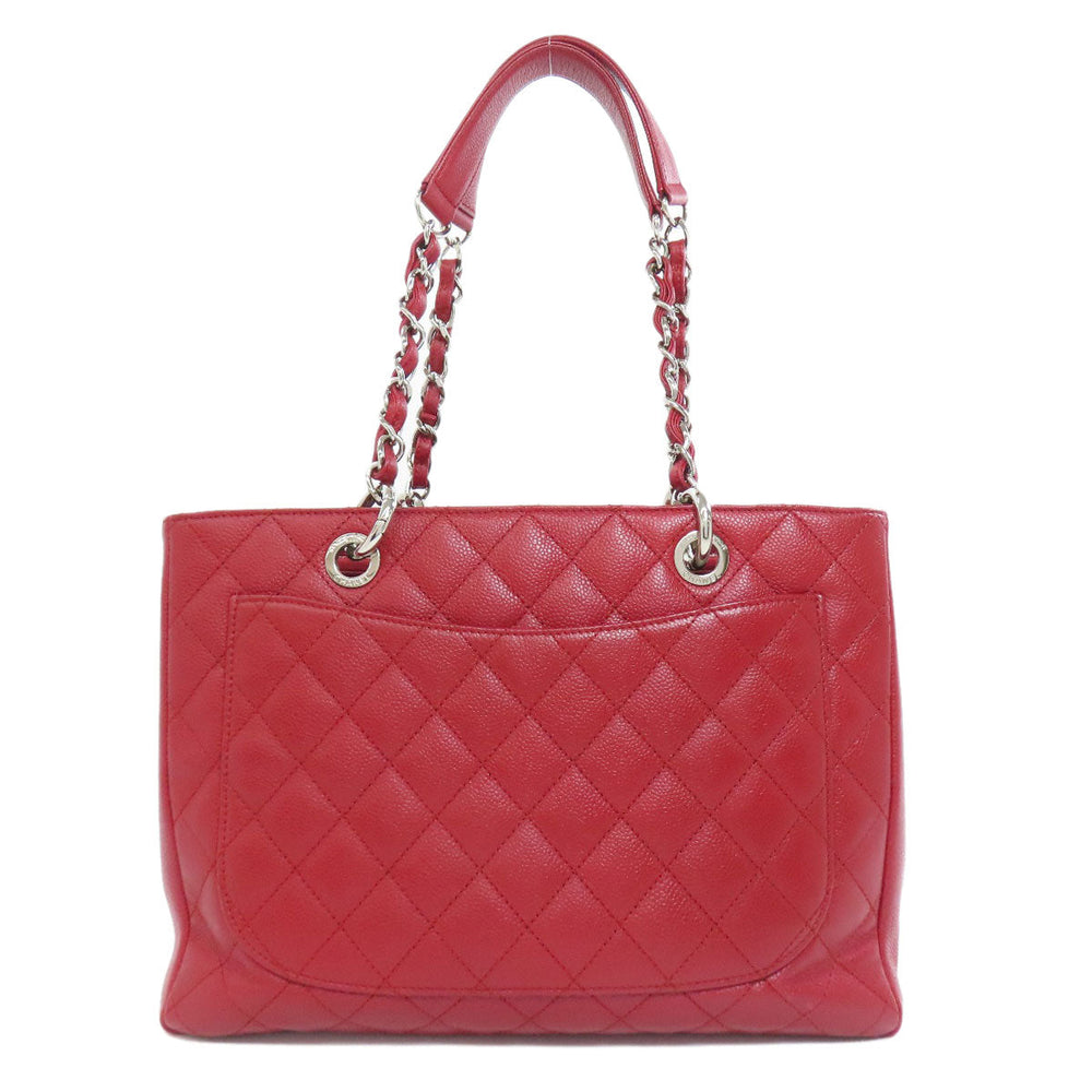 CHANEL Tote Bag Caviar skin Red GST Tote Matelasse SilverMetal Women Used Authentic