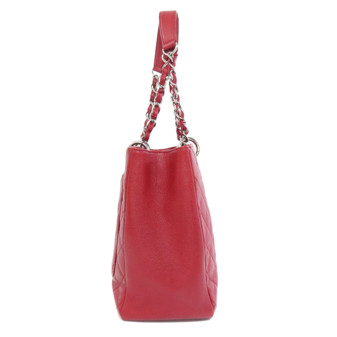 CHANEL Tote Bag Caviar skin Red GST Tote Matelasse SilverMetal Women Used Authentic