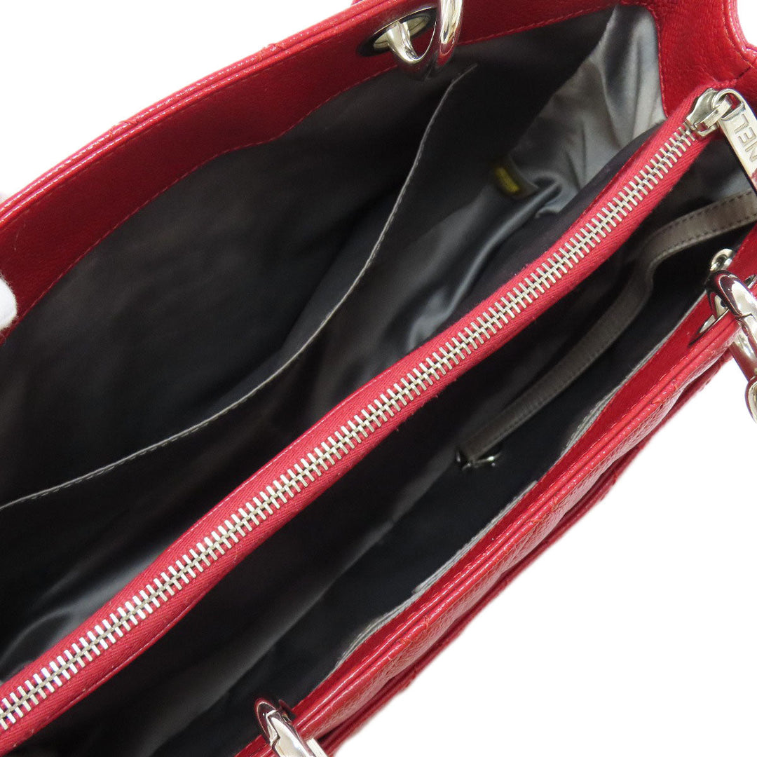 CHANEL Tote Bag Caviar skin Red GST Tote Matelasse SilverMetal Women Used Authentic