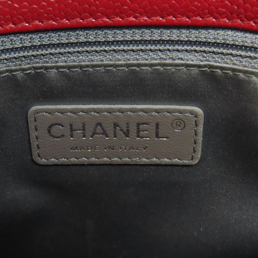 CHANEL Tote Bag Caviar skin Red GST Tote Matelasse SilverMetal Women Used Authentic