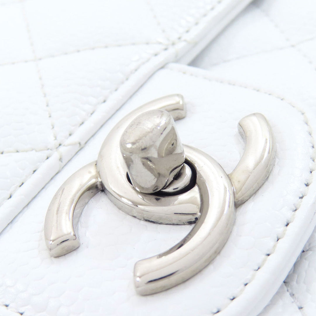 CHANEL Shoulder Bag Grained Calfskin Skin white ChainShoulder Matelasse SilverMetal