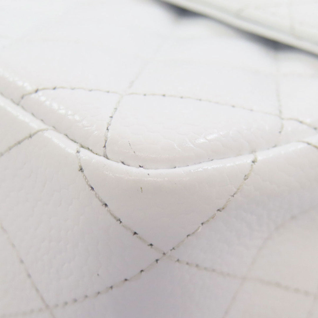 CHANEL Shoulder Bag Grained Calfskin Skin white ChainShoulder Matelasse SilverMetal