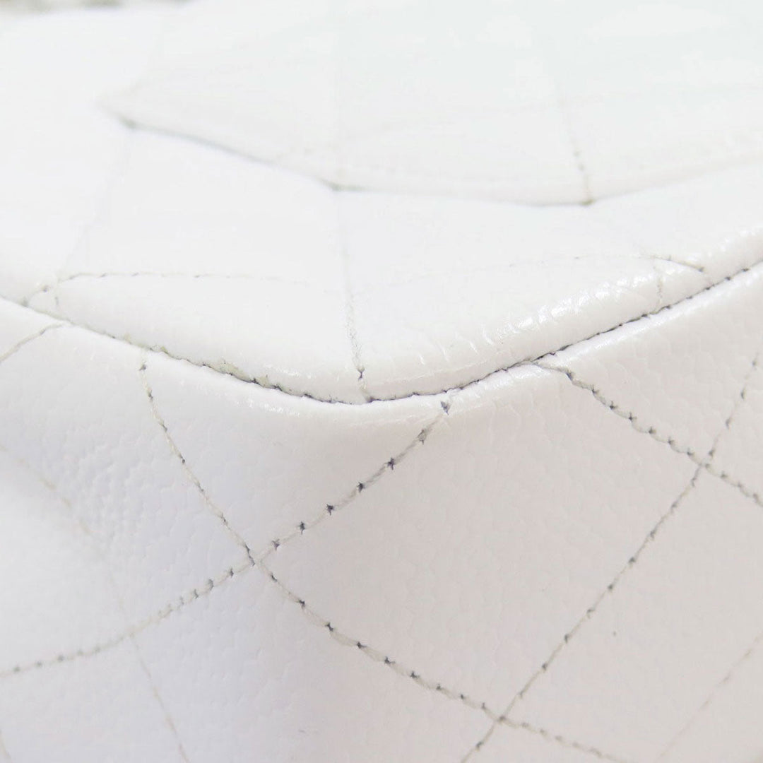 CHANEL Shoulder Bag Grained Calfskin Skin white ChainShoulder Matelasse SilverMetal